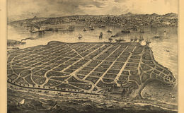 E65 - Birds eye view of Coronado Beach San Diego Bay and city of San Diego Cal in distance